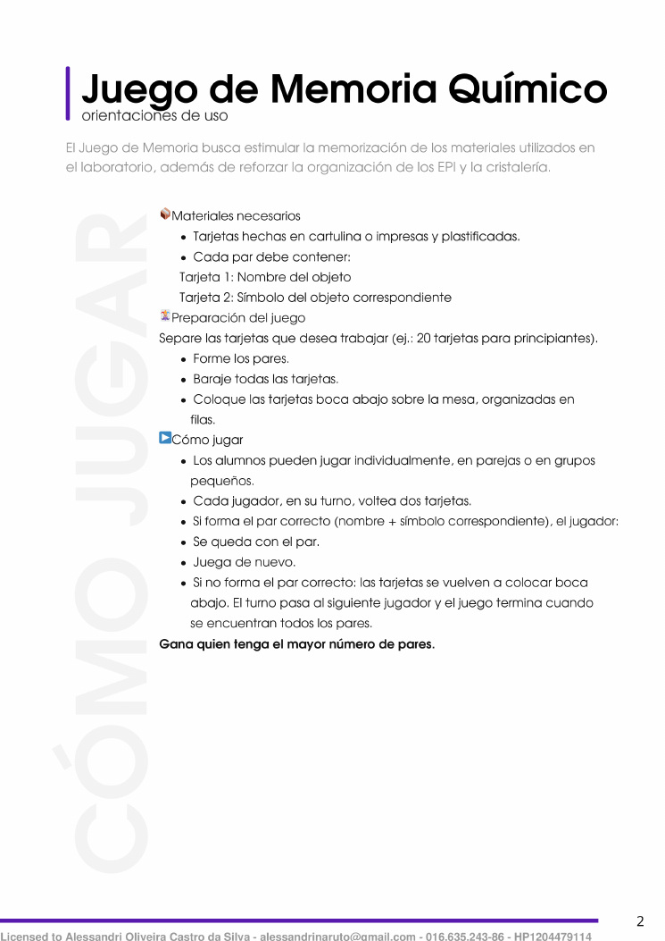 Cartas internas del juego de memoria sobre laboratorio