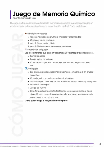 Cartas internas del juego de memoria sobre laboratorio