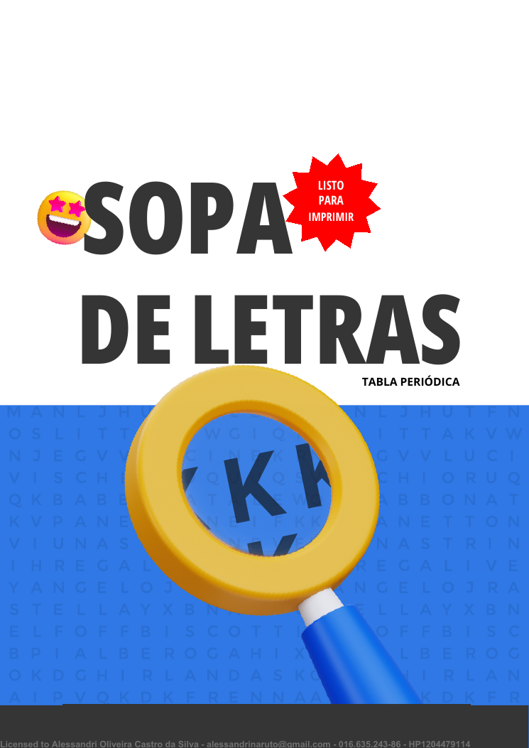Portada de sopa de letras sobre tabla periódica