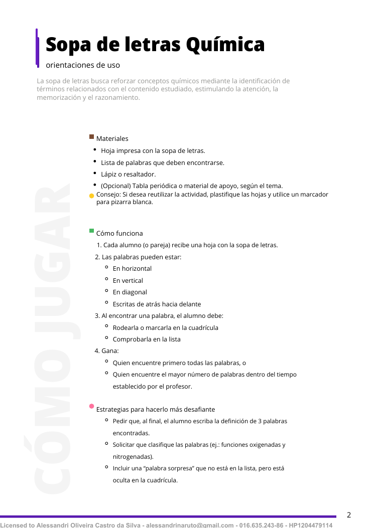 Página interna de sopa de letras sobre tabla periódica