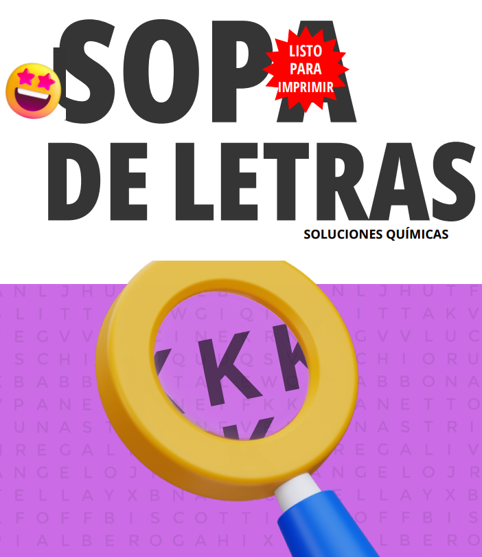 Portada de sopa de letras sobre soluciones químicas