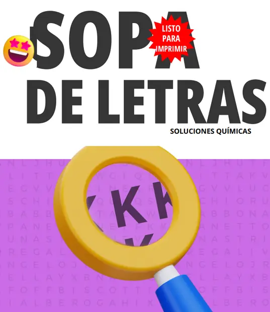 Portada de sopa de letras sobre soluciones químicas