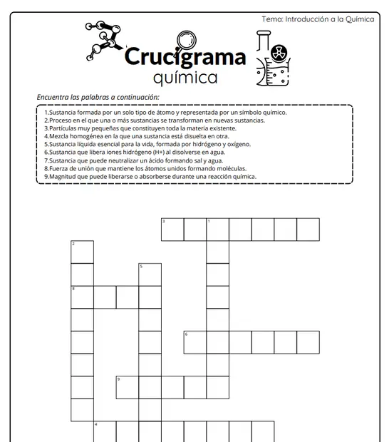 Página interna de crucigrama de química